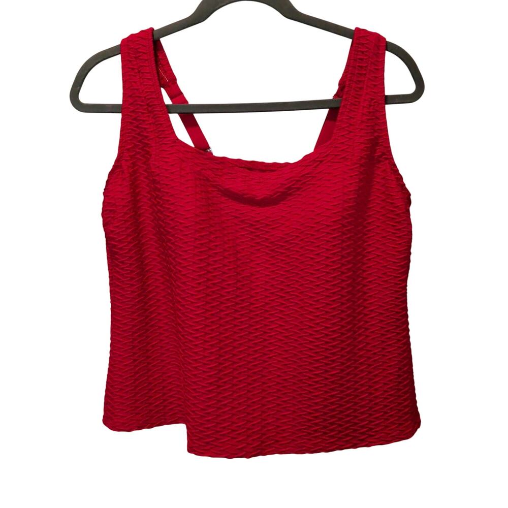 NWT Lands End Sz 3X 24W-26W Red Textured Tankin Swim Suit Top Chlorine Resistant